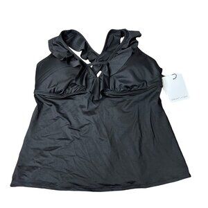 Gibson Latimer Tankini Swim Top Size XS Black Ruffle V-Neck Longline NWT‎